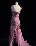 Stunning Mauve Square Neck Mermaid Chiffon Applique Long Prom Dresses Vintage Formal Evening Gowns HZ1108