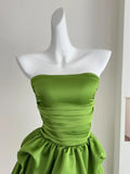 Elegant Green Strapless A-Line Satin Short Prom Dresses Homecoming Dresses HZ1108