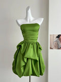 Elegant Green Strapless A-Line Satin Short Prom Dresses Homecoming Dresses HZ1108