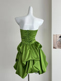 Elegant Green Strapless A-Line Satin Short Prom Dresses Homecoming Dresses HZ1108