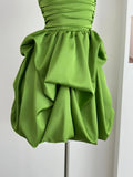 Elegant Green Strapless A-Line Satin Short Prom Dresses Homecoming Dresses HZ1108