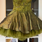 Gorgeous Dark Olive Green Sweetheart Neck A-Line Satin Tulle Short Prom Dresses Homecoming Dresses HZ1108