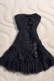 Y2K Black Strapless A-Line Glitter Tulle Short Prom Dress Homecoming Dresses HZ1108