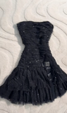 Y2K Black Strapless A-Line Glitter Tulle Short Prom Dress Homecoming Dresses HZ1108