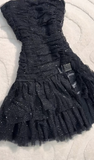 Y2K Black Strapless A-Line Glitter Tulle Short Prom Dress Homecoming Dresses HZ1108