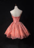 Sweet Hot Pink Spaghetti Strap A-Line Tulle Satin Short Prom Dress Homecoming Dress with Beading HZ1108
