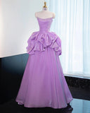 Gorgeous Strapless Purple A-Line Satin Long Prom Dress Formal Evening Gowns HZ1108