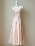 Sweet Blush Pink Spaghetti Straps A-Line Satin Long Prom Dress Formal Evening Gowns HZ1108