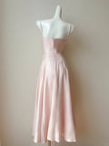 Sweet Blush Pink Spaghetti Straps A-Line Satin Long Prom Dress Formal Evening Gowns HZ1108