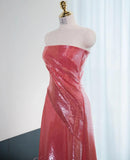 Gorgeous Hot Pink Strapless A-Line Shiny Satin Long Prom Dress Formal Evening Gowns HZ1108