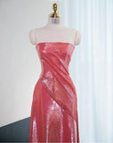 Gorgeous Hot Pink Strapless A-Line Shiny Satin Long Prom Dress Formal Evening Gowns HZ1108