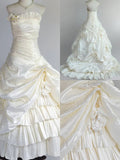 Simple Strapless White A-Line Satin Wedding Dress Formal Evening Gowns HZ1108