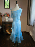 Elegant Blue Asymmetric Neck Bodycon Chiffon Beading Short Prom Dress Evening Gowns HZ1108