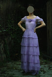 Gentle Purple Scoop Neck Chiffon A-Line Long Prom Dresses Vintage Formal Evening Gowns HZ1108