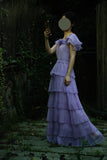 Gentle Purple Scoop Neck Chiffon A-Line Long Prom Dresses Vintage Formal Evening Gowns HZ1108