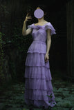 Gentle Purple Scoop Neck Chiffon A-Line Long Prom Dresses Vintage Formal Evening Gowns HZ1108