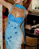 Stunning Blue Sweetheart Sheath Beaded Chiffon Long Prom Dresses Vintage Formal Evening Gowns HZ1108