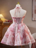 Cute Pink Strapless A-Line Sequined Tulle Short Prom Dresses Homecoming Dress HZ1108