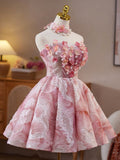 Cute Pink Strapless A-Line Sequined Tulle Short Prom Dresses Homecoming Dress HZ1108