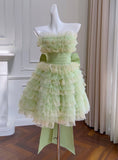 Gorgeous Green Strapless A-Line Tulle Lace Short Prom Dresses Homecoming Dress HZ1108