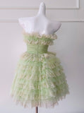 Gorgeous Green Strapless A-Line Tulle Lace Short Prom Dresses Homecoming Dress HZ1108