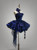 Stunning Deep Royal Blue Strapless A-Line Lolita Prom Dresses Homecoming Dress HZ1108