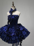 Stunning Deep Royal Blue Strapless A-Line Lolita Prom Dresses Homecoming Dress HZ1108