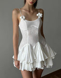 Elegant White Spaghetti Straps A-Line Chiffon Short Prom Dresses Homecoming Dress HZ1108
