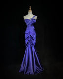 Elegant Purple Sweetheart Mermaid Satin Long Prom Dresses Formal Evening Gowns HZ1108