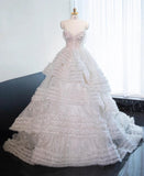 Gorgeous White Sweetheart Neck A-Line Tulle Beaded Wedding Dresses HZ1108