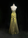 Elegant Green Strapless Mermaid Beaded Satin Long Prom Dresses Formal Evening Gowns HZ1108