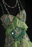 Gorgeous Green Spaghetti Straps Mermaid Beaded Tulle Long Prom Dresses Vintage Lace Evening Gowns HZ1108