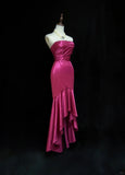 Gorgeous Fuchsia Strapless Mermaid Satin Long Prom Dresses Formal Evening Gowns HZ1108