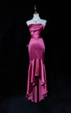 Gorgeous Fuchsia Strapless Mermaid Satin Long Prom Dresses Formal Evening Gowns HZ1108
