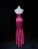 Gorgeous Fuchsia Strapless Mermaid Satin Long Prom Dresses Formal Evening Gowns HZ1108