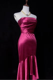Gorgeous Fuchsia Strapless Mermaid Satin Long Prom Dresses Formal Evening Gowns HZ1108