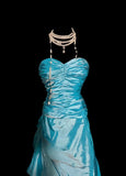 Elegant Blue Sweetheart Neck A-Line Taffeta Long Prom Dresses Formal Evening Gowns HZ1108
