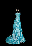 Elegant Blue Sweetheart Neck A-Line Taffeta Long Prom Dresses Formal Evening Gowns HZ1108