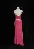 Stunning Pink Spaghetti Straps Sheath Beaded Chiffon Prom Dresses Formal Evening Gowns HZ1108