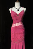 Stunning Pink Spaghetti Straps Sheath Beaded Chiffon Prom Dresses Formal Evening Gowns HZ1108