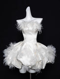 Elegant White Strapless A-Line Satin Short Prom Dresses Homecoming Dress HZ1108