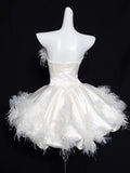 Elegant White Strapless A-Line Satin Short Prom Dresses Homecoming Dress HZ1108