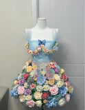 Fairytale Blue Spaghetti Strap A-Line Tulle Applique Short Prom Dresses Homecoming Dress HZ1108
