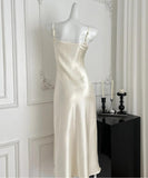 Simple Light Champagne Spaghetti Straps Satin Sheath Prom Dresses Formal Evening Gowns HZ1108