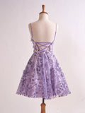 Gorgeous Lavender Spaghetti Straps A-Line Tulle Applique Short Prom Dresses Homecoming Dress with Sequins HZ1108