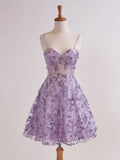 Gorgeous Lavender Spaghetti Straps A-Line Tulle Applique Short Prom Dresses Homecoming Dress with Sequins HZ1108