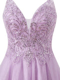 Stunning Lilac Spaghetti Straps A-Line Tulle Applique Short Prom Dresses HZ1108