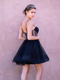 Fashion Black Polka Dot Spaghetti Straps A-Line Tulle Short Prom Dresses Homecoming Dress HZ1108
