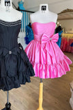 Sweet Pink Strapless A-line Satin Short Prom Dresses Homecoming Dress With Bow HZ1108