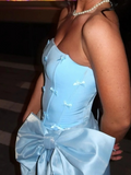 Glam Blue Strapless Bodycon Satin Short Party Dresses Homecoming Dress with Bow HZ1108